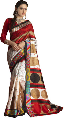 

Parisha Printed Fashion Silk, Jacquard Saree(White, Red), Red;white