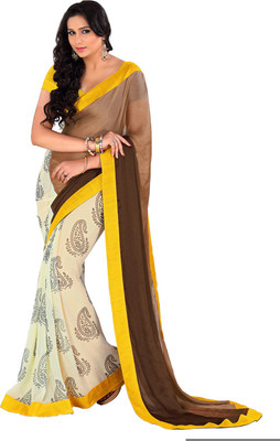 

Parisha Printed Fashion Chiffon Saree(White, Brown), Brown;white