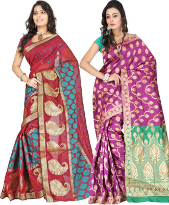 

It's Banii Woven Banarasi Handloom Banarasi Silk Saree(Pack of 2, Maroon, Pink)