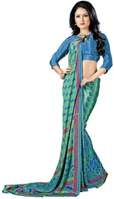 

Desi Butik Printed Fashion Crepe Saree(Blue)