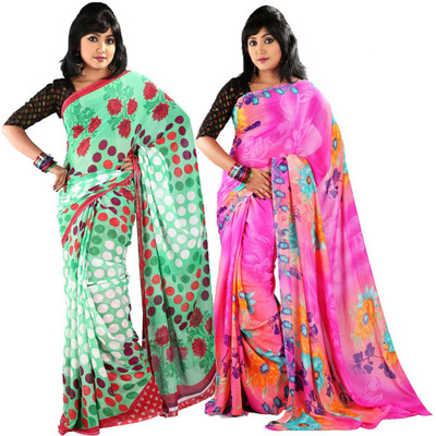 

Hawai Printed Fashion Chiffon Saree(Pack of 2, Multicolor)