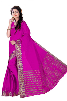 

Weavedeal Solid Banarasi Cotton Saree(Purple)