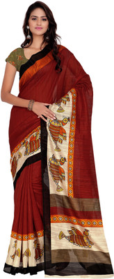 Suvastram Printed Bhagalpuri Silk Saree(Maroon)