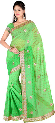 

Desi Butik Embroidered Fashion Art Silk Saree(Green)