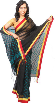 

Slice Of Bengal Woven Jamdani Handloom Cotton, Silk Saree(Black)