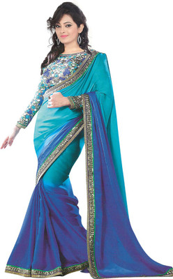 

Asha Fashion Embroidered Fashion Pure Chiffon Saree(Blue, Green), Blue;dark aqua