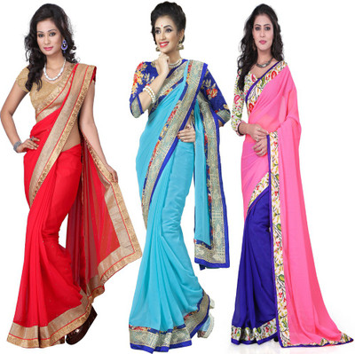 

Omkarcreation Floral Print Bollywood Georgette Saree(Pack of 3, Multicolor)