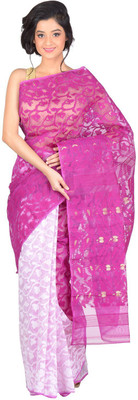 

RLBFashion Self Design Jamdani Handloom Cotton, Art Silk Saree(Purple, White), Off-white;purple