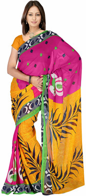 

Jaipur Kurti Printed Daily Wear Georgette Saree(Multicolor), Pink;yellow