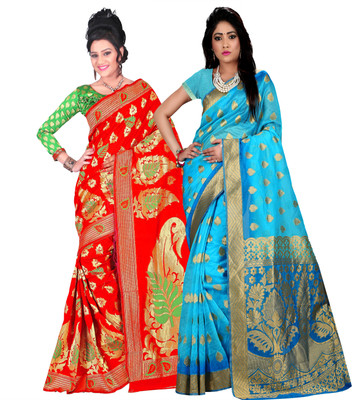 

Weavedeal Embellished Kanjivaram Silk Cotton Blend Saree(Pack of 2, Multicolor)