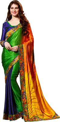 

Jiya Self Design, Printed, Embellished Fashion Silk, Crepe, Jacquard Saree(Orange, Yellow, Green, Blue), Blue;green;orange;yellow