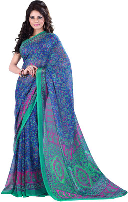 

Khoobee Self Design, Printed Fashion Chiffon Saree(Blue, Multicolor)