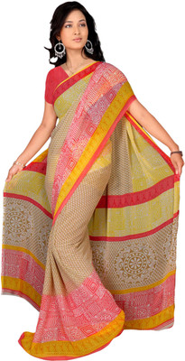 

Vardan Prints Printed Bollywood Chiffon Saree(Pink, Beige), Beige;pink
