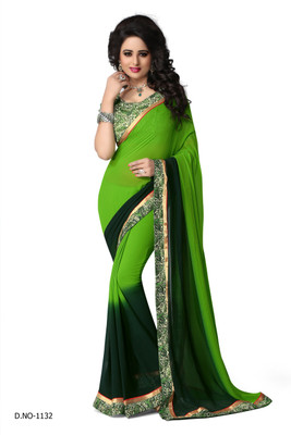 

Indianbeauty Self Design, Solid, Printed Fashion Georgette Saree(Green, Dark Green), Limegreen