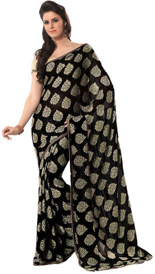 

Party Wear Dresses Printed Fashion Pure Chiffon Saree(Black)