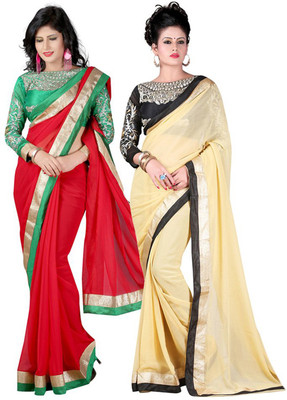 

onlinefayda Embroidered Daily Wear Chiffon Saree(Pack of 2, Yellow)