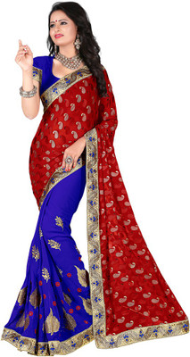 

Saara Floral Print Fashion Georgette Saree(Red, Blue), Red and blue