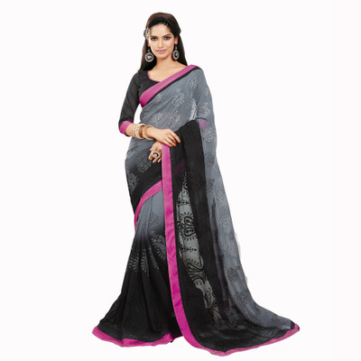 

Vishal Self Design Bollywood Georgette Saree(Grey, Black), Black;grey