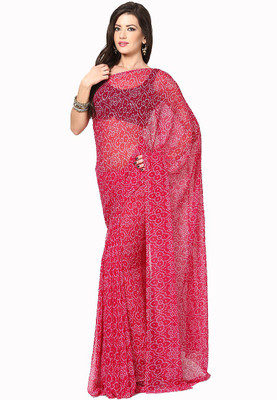 

Soundarya Printed Bandhej Georgette Saree(Pink), Rani pink