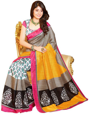 

Kesar Sarees Printed Bhagalpuri Art Silk Saree(Yellow)