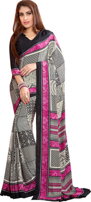 

Khoobee Self Design, Printed Fashion Crepe Saree(Beige, Black)