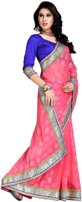 

Jiya Self Design, Embroidered Fashion Jacquard Saree(Pink)