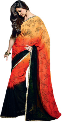 

Vishal Floral Print Fashion Georgette Saree(Orange, Black)