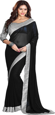 

Sourbh Sarees Solid Fashion Georgette Saree(Black, Grey)