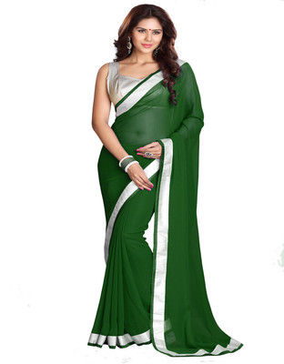 

Sourbh Sarees Self Design, Solid, Printed Fashion Georgette Saree(Green), Dark green