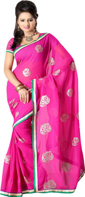 

Sanju Sarees Embroidered Fashion Georgette Saree(Pink), Dark pink