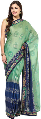 

Fabroop Woven Fashion Chiffon Saree(Green, Blue), Green;navy