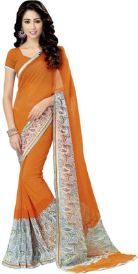 

Saara Printed Fashion Georgette Saree(Orange, White), Off-white;orange