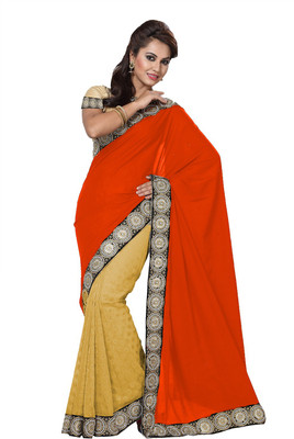 

Ishin Embellished Fashion Modal Saree(Orange), Golden;orange