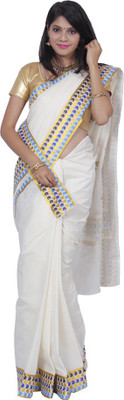 

Fashionkiosks Embroidered Fashion Handloom Cotton Saree(White), Multi color