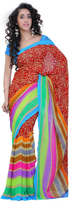 

Lovelylook Printed Daily Wear Georgette Saree(Red, Multicolor), Red & multi