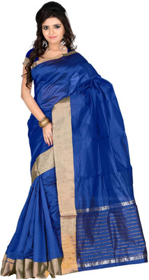 

Roopkala Silks Solid Chanderi Polycotton Saree(Dark Blue), Royal blue