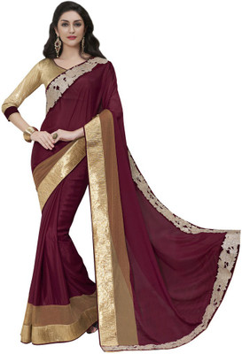 

Desi Butik Embroidered Fashion Satin, Silk Saree(Maroon)