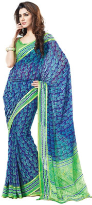 

Cenizas Floral Print Fashion Chiffon Saree(Blue)