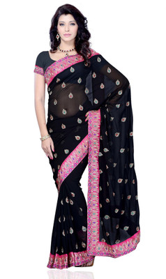

JTInternational Self Design Fashion Georgette Saree(Black)
