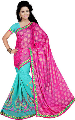 

Party Wear Dresses Embroidered Fashion Georgette Saree(Pink)