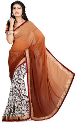 

Indian Wear Online Printed Fashion Chiffon Saree(White, Brown), Brown;white