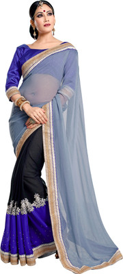 

Brijraj Embellished Fashion Georgette Saree(Black, Grey, Blue), Black;blue;gray