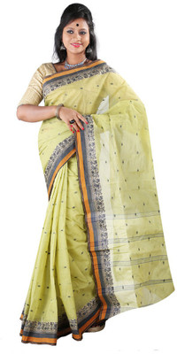 

Hawai Printed Tant Handloom Cotton Saree(Light Green)