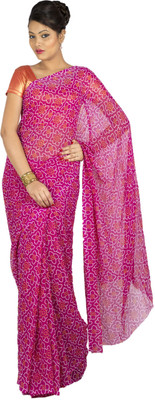 

Jaipur Kurti Printed Bandhej Georgette Saree(Purple)