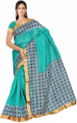 

Mathura Printed Paithani Polycotton Saree(Green, Blue), Blue;green