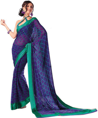 

Indian Wear Online Printed Fashion Pure Chiffon Saree(Blue)