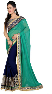 

Shoppershopee Embroidered Chanderi Georgette Saree(Green)