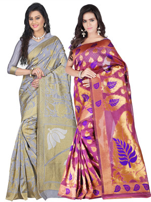 

Weavedeal Embellished Kanjivaram Silk Cotton Blend Saree(Pack of 2, Multicolor)