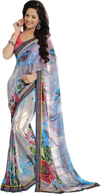 

Saara Printed Fashion Georgette Saree(White, Grey)