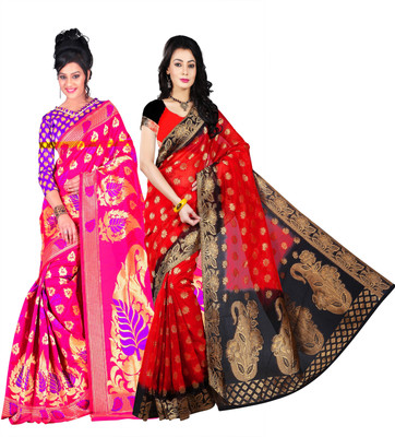 

Weavedeal Embellished Kanjivaram Silk Cotton Blend Saree(Pack of 2, Multicolor)